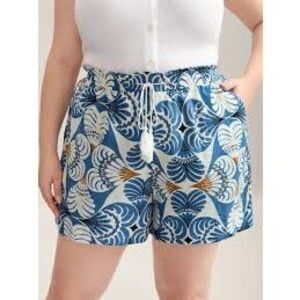 BLOOMCHIC Tropical Print Tassel Drawstring Boho Beach Linen-Look Shorts *NEW*